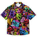 Multicolor Skull Ice Cream Short Sleeve Button-Up Shirt