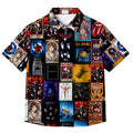 Black Classic Rock Band Album Collage Short Sleeve Button-Up Shirt