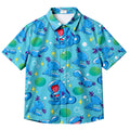 Aqua Wooper Pokémon Water Lily Pattern Short Sleeve Button-Up Shirt