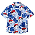 White Blue Poké Ball Tropical Leaf Short Sleeve Button-Up Shirt