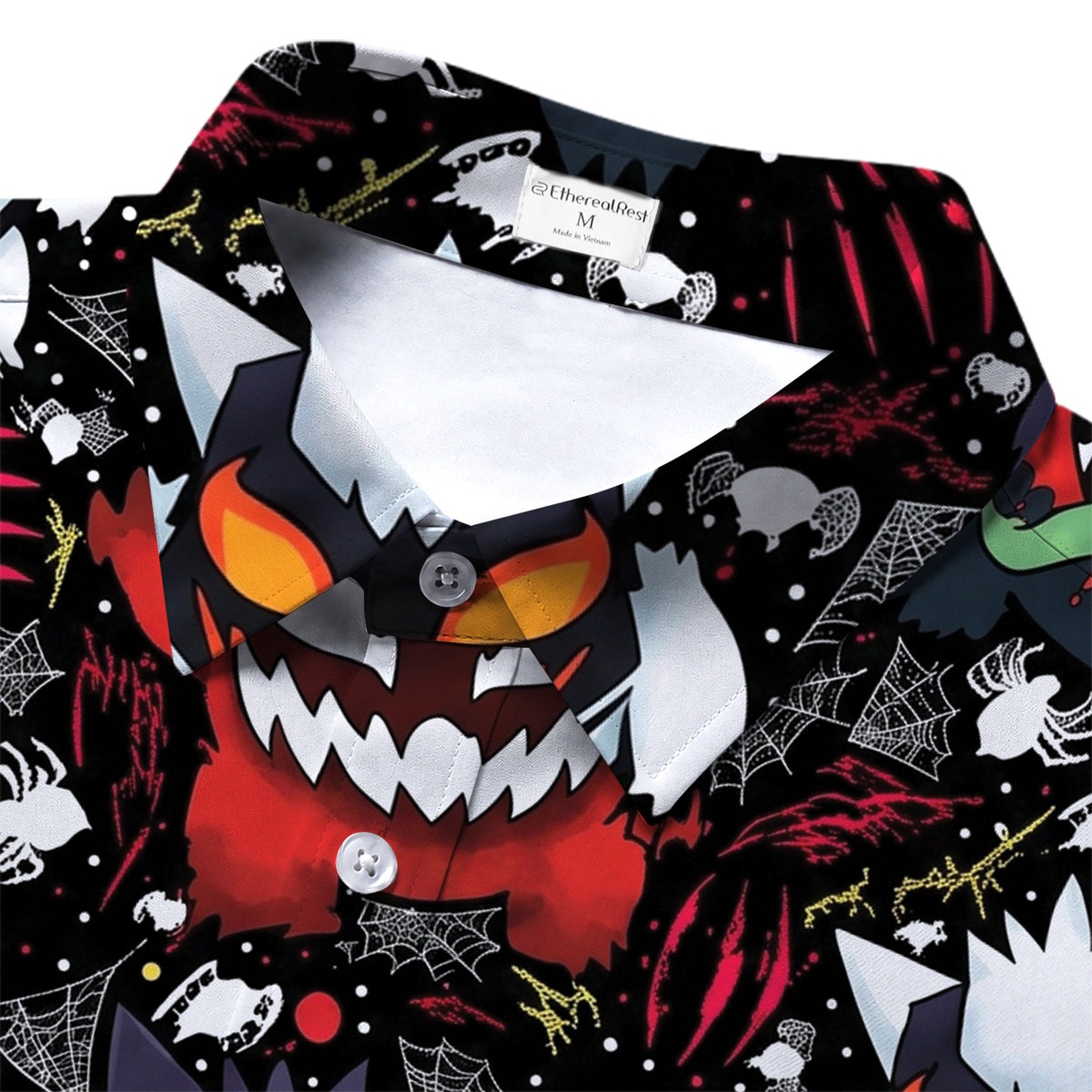 Black Venom Carnage Symbiote Pattern Short Sleeve Button-Up Shirt