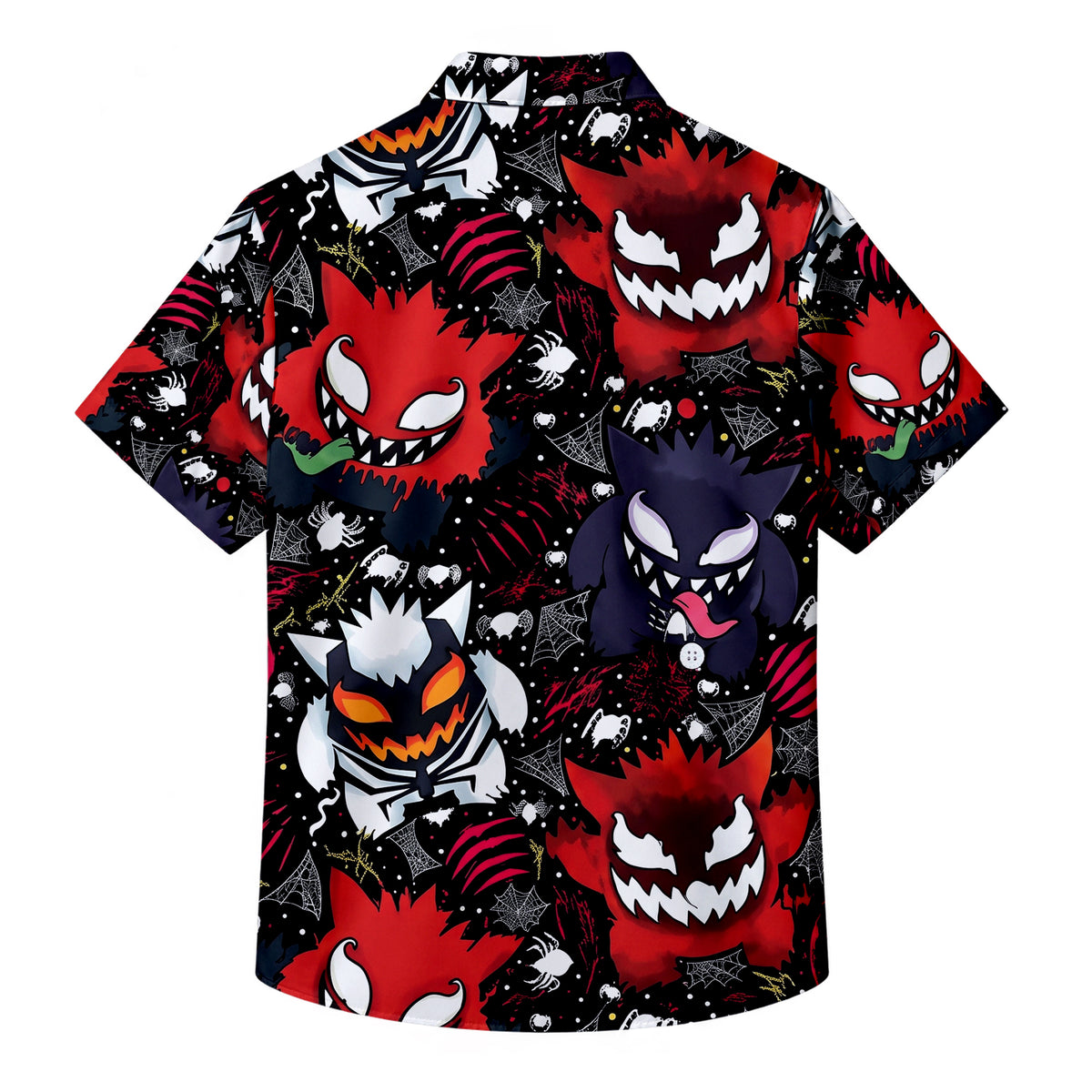 Black Venom Carnage Symbiote Pattern Short Sleeve Button-Up Shirt