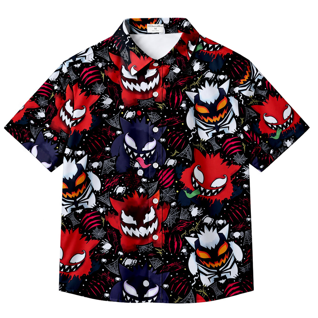 Black Venom Carnage Symbiote Pattern Short Sleeve Button-Up Shirt