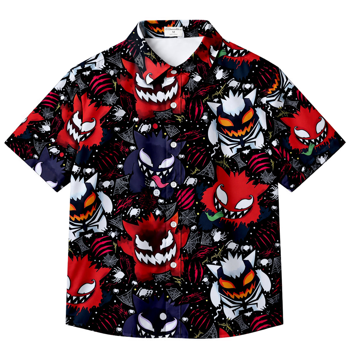 Black Venom Carnage Symbiote Pattern Short Sleeve Button-Up Shirt