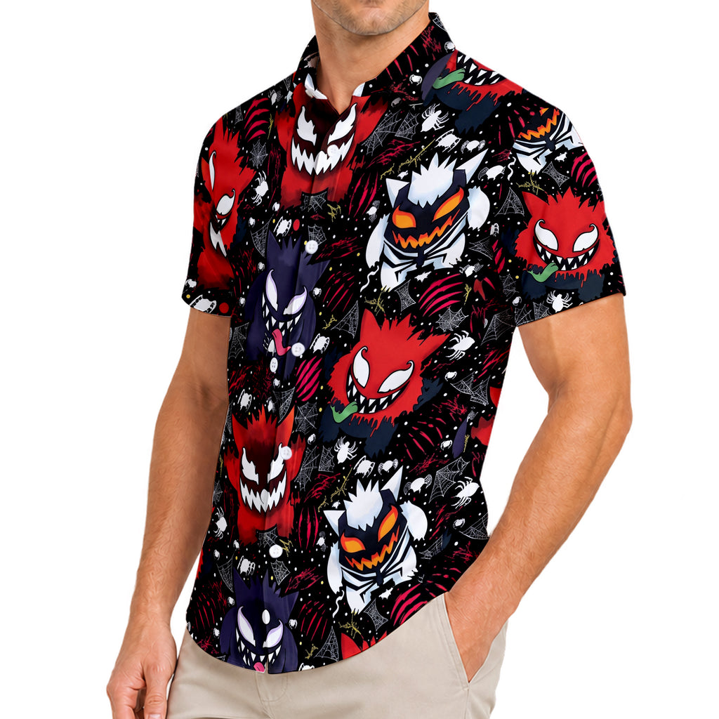 Black Venom Carnage Symbiote Pattern Short Sleeve Button-Up Shirt