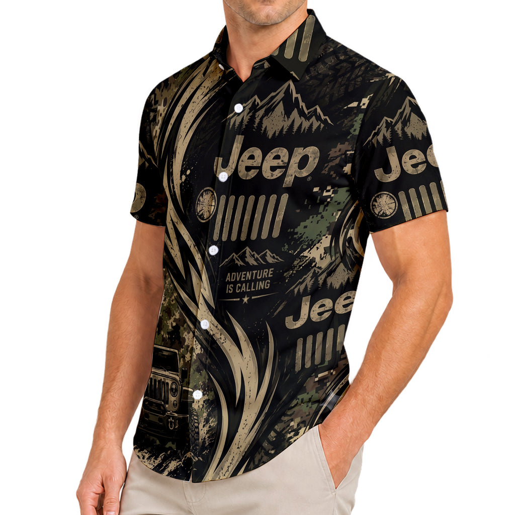 Black Jeep Off-Road Adventure Camo Short Sleeve Button-Up Shirt