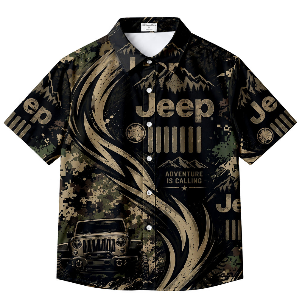 Black Jeep Off-Road Adventure Camo Short Sleeve Button-Up Shirt