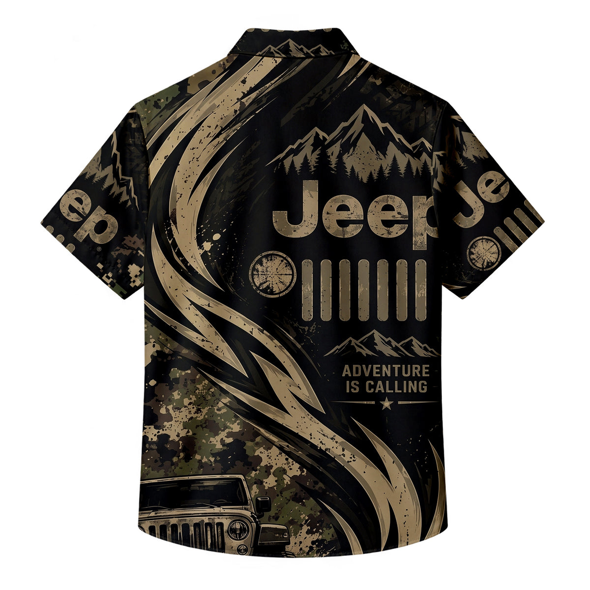 Black Jeep Off-Road Adventure Camo Short Sleeve Button-Up Shirt