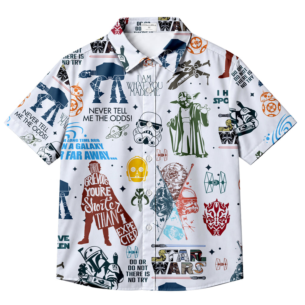 White Star Wars Character Quotes Collage Short Sleeve Button-Up Shirt