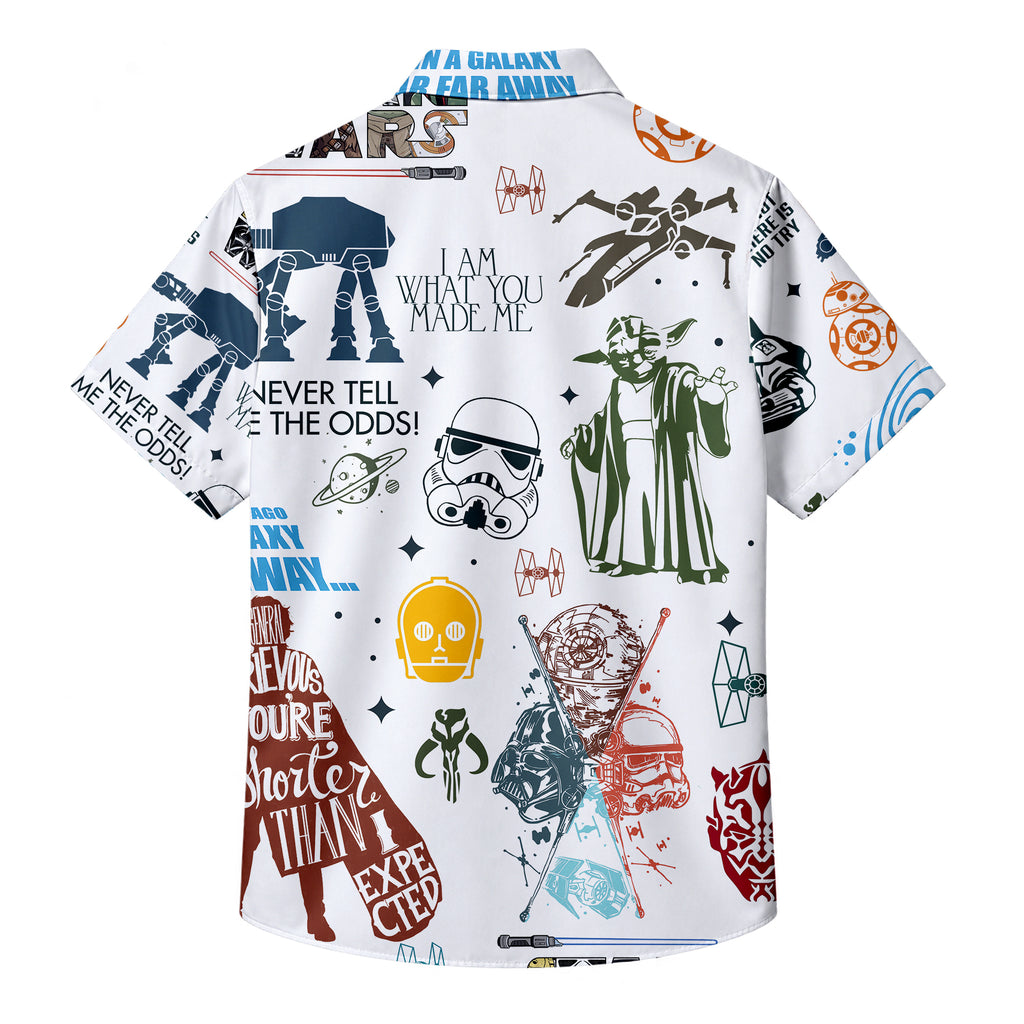 White Star Wars Character Quotes Collage Short Sleeve Button-Up Shirt