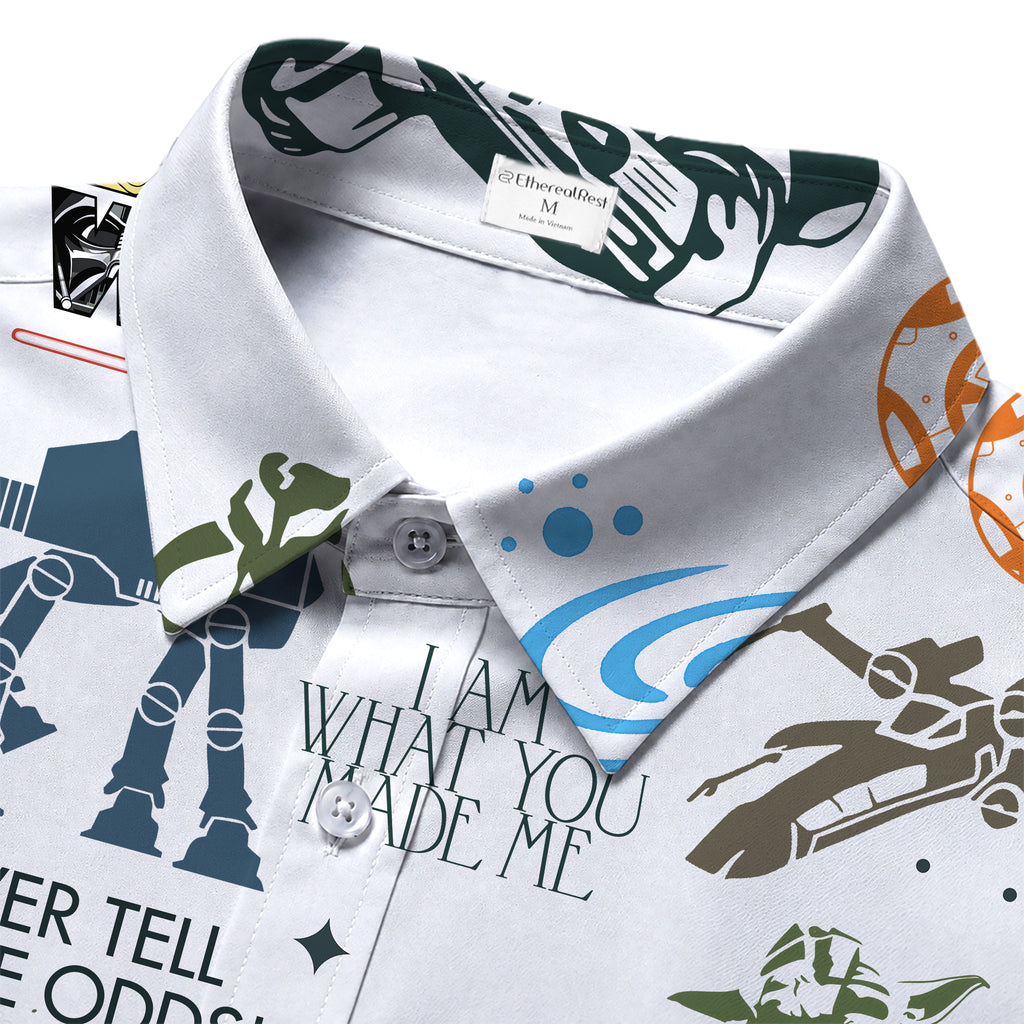 White Star Wars Character Quotes Collage Short Sleeve Button-Up Shirt