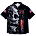 Skull Billiards Pool Cue American Flag Short Sleeve Button-Up Shirt