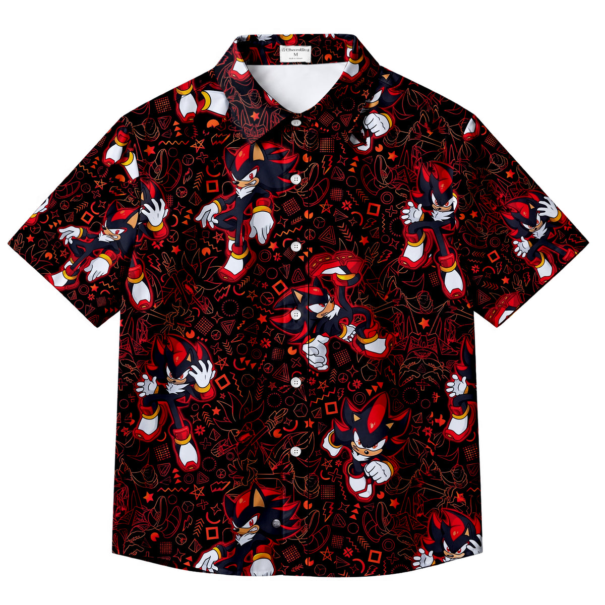 Black Red Shadow the Hedgehog Character Pattern Short Sleeve Button-Up Shirt