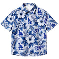 White Blue Los Angeles Dodgers Hibiscus Floral Short Sleeve Button-Up Shirt