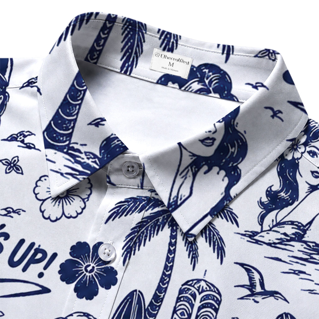 Los Angeles Dodgers Surf Tropical Pattern Short Sleeve Button-Up Shirt