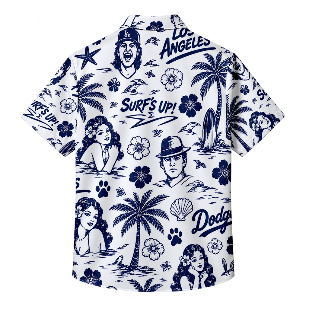 Los Angeles Dodgers Surf Tropical Pattern Short Sleeve Button-Up Shirt