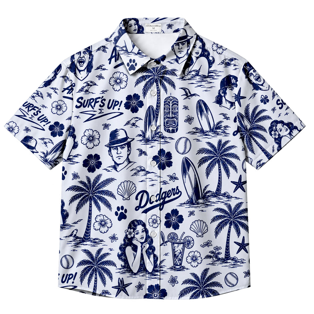 Los Angeles Dodgers Surf Tropical Pattern Short Sleeve Button-Up Shirt