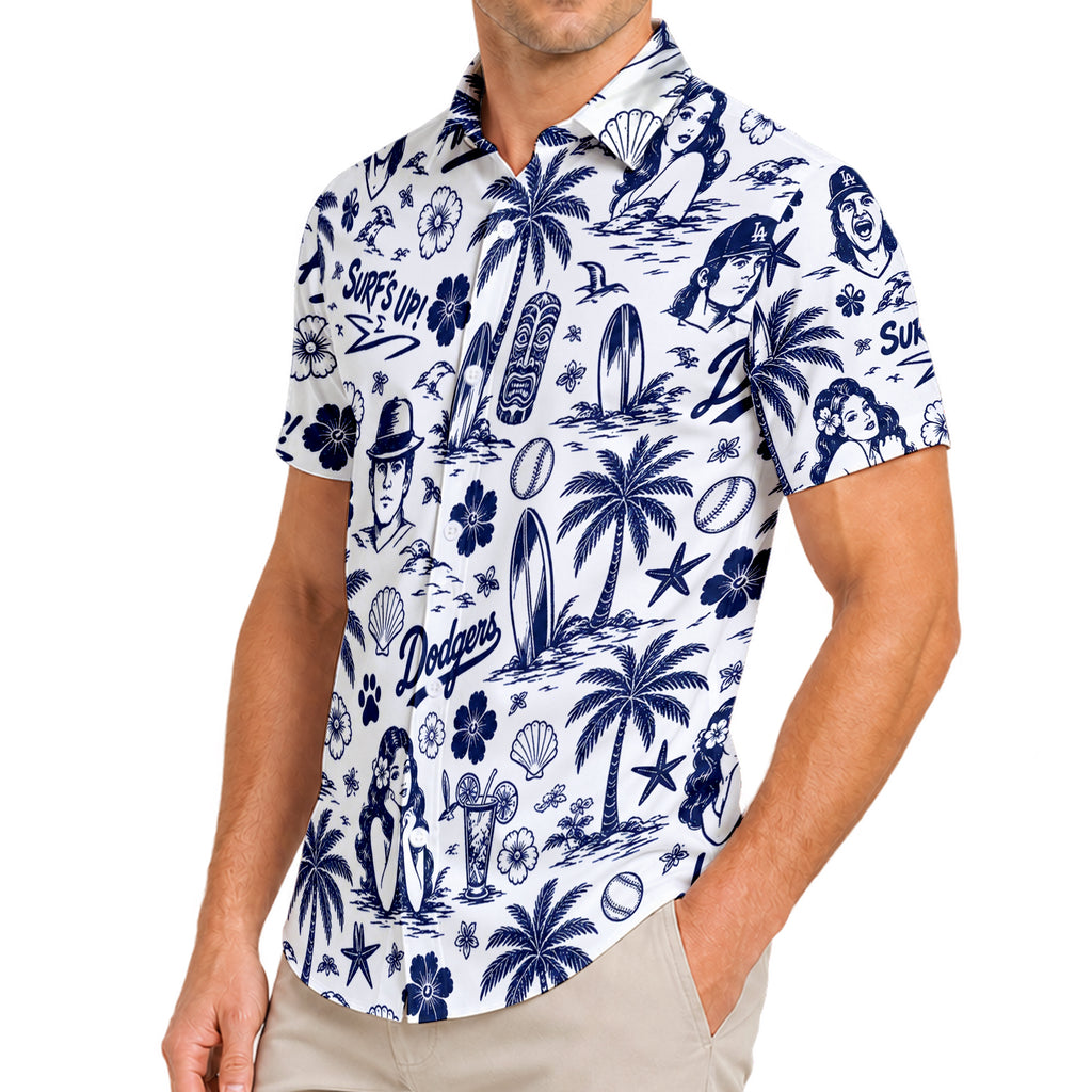 Los Angeles Dodgers Surf Tropical Pattern Short Sleeve Button-Up Shirt