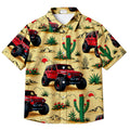 Tan Red Jeep Off-Road Desert Cactus Short Sleeve Button-Up Shirt