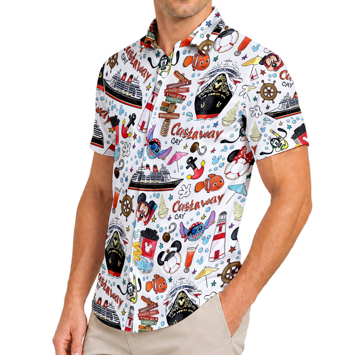 Disney Cruise Castaway Cay Character Short Sleeve Button-Up Shirt