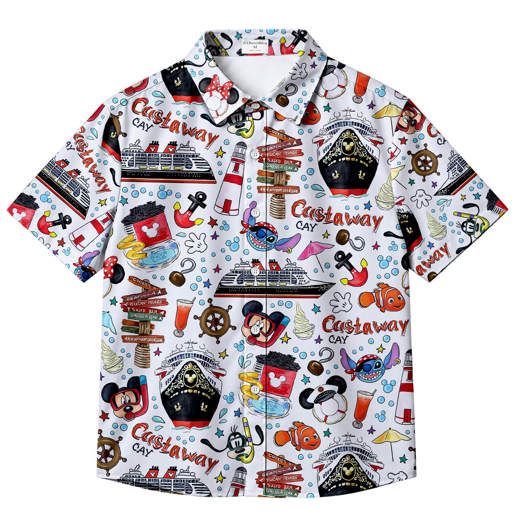 Disney Cruise Castaway Cay Character Short Sleeve Button-Up Shirt