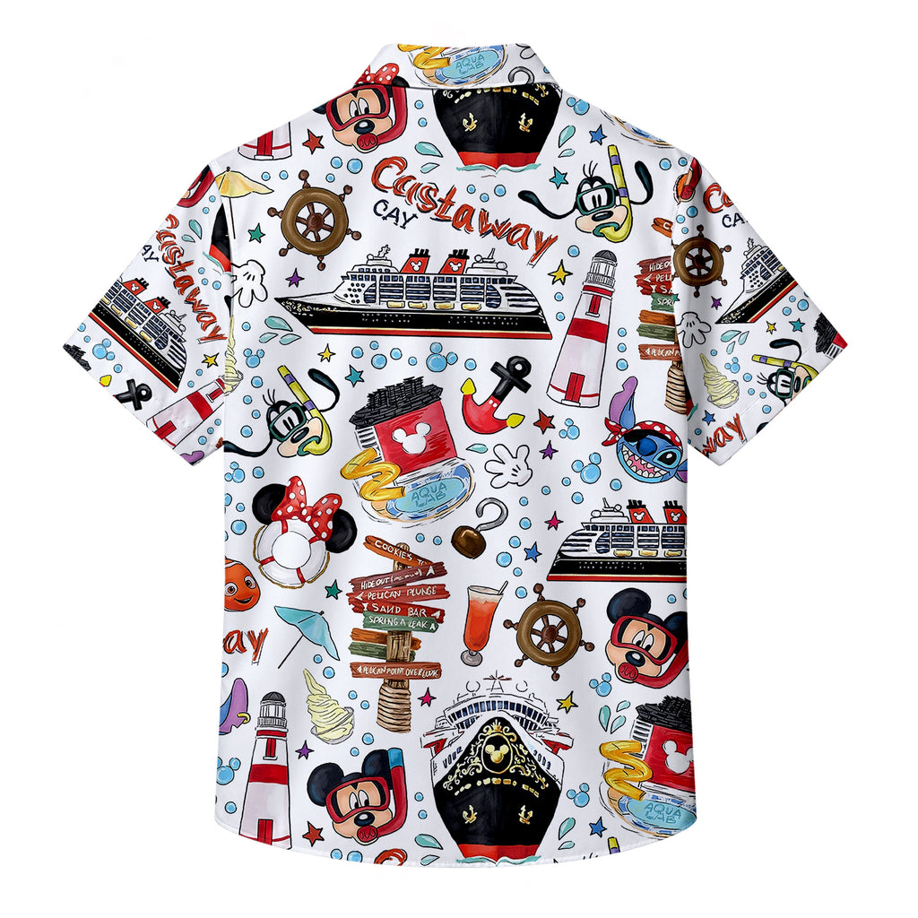 Disney Cruise Castaway Cay Character Short Sleeve Button-Up Shirt