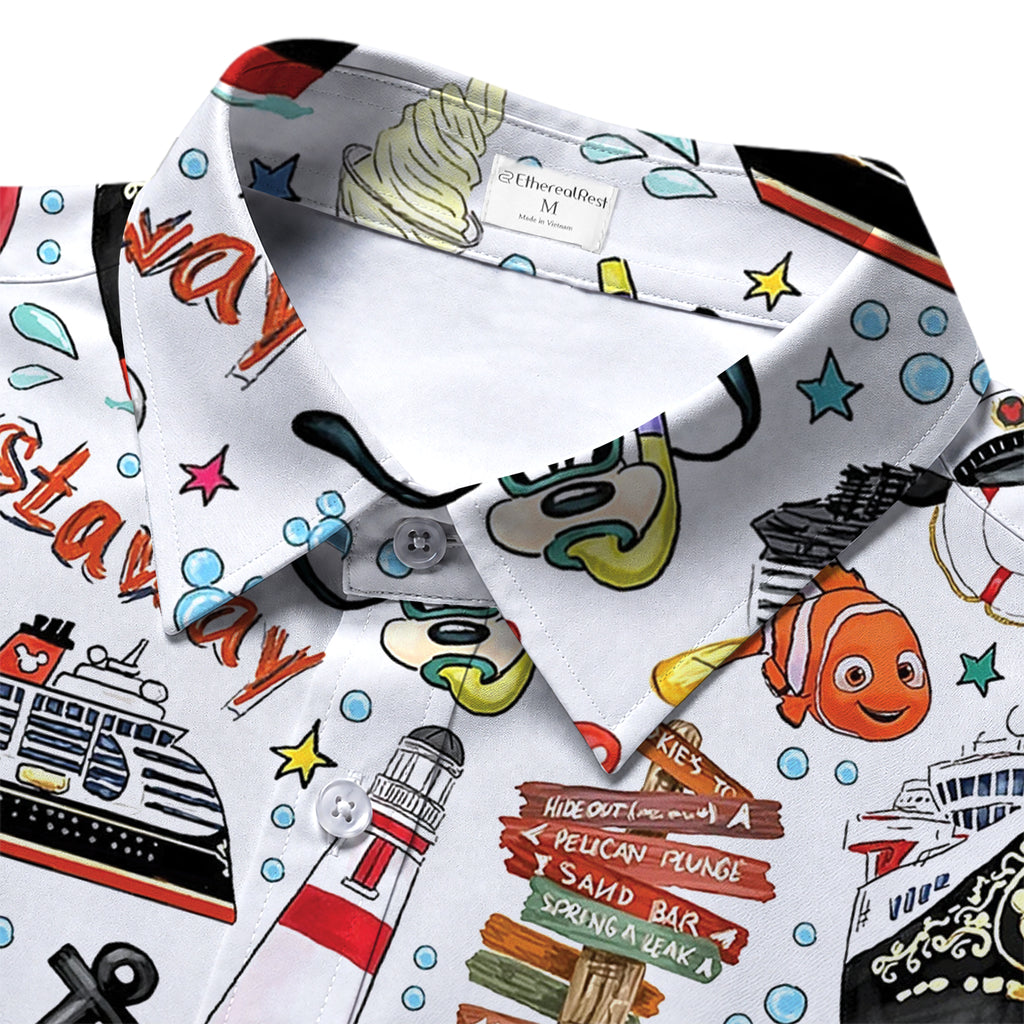 Disney Cruise Castaway Cay Character Short Sleeve Button-Up Shirt