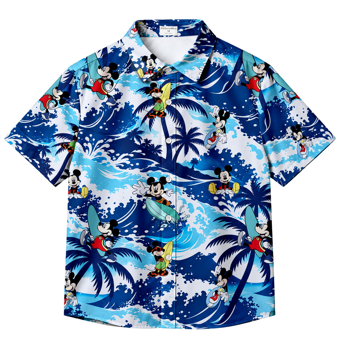 Mickey Mouse Surfing Tropical Wave Short Sleeve Button-Up Shirt