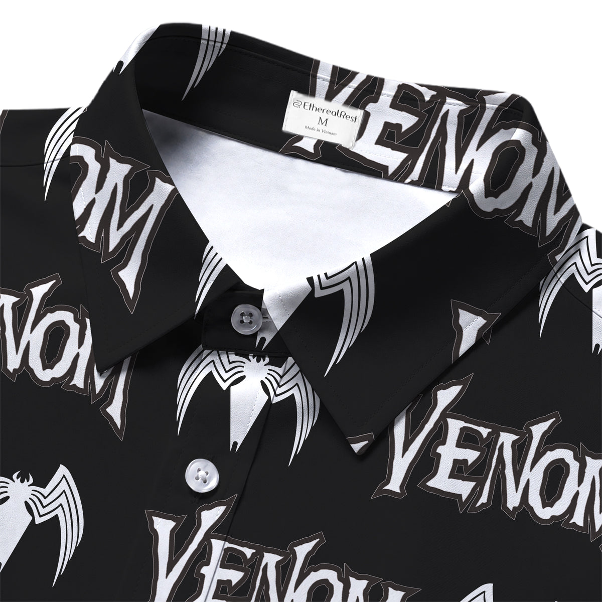 Marvel Venom Logo and Spider Emblem Short Sleeve Button-Up Shirt