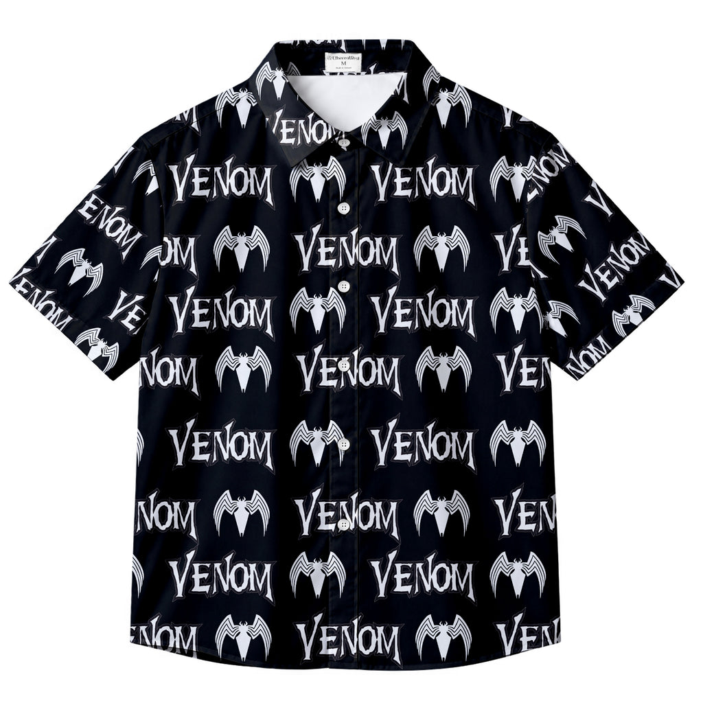 Marvel Venom Logo and Spider Emblem Short Sleeve Button-Up Shirt