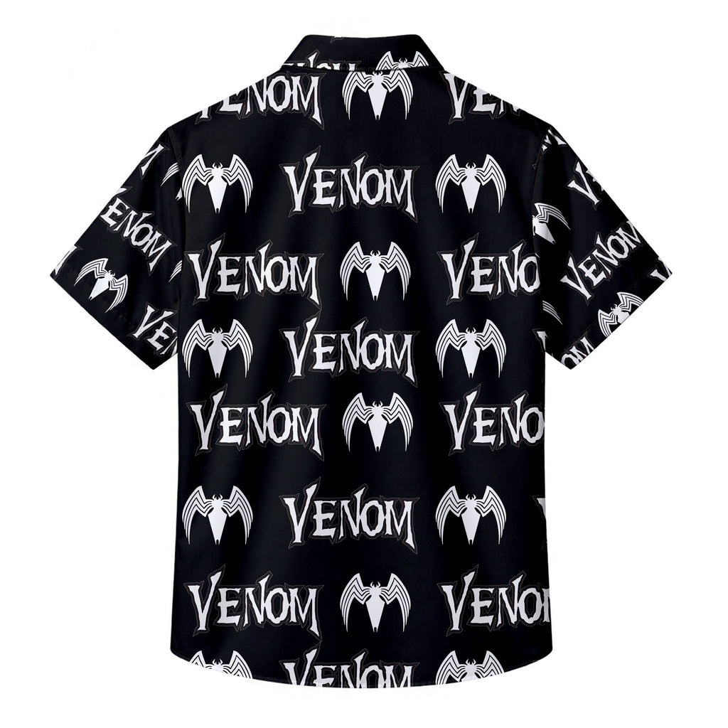 Marvel Venom Logo and Spider Emblem Short Sleeve Button-Up Shirt