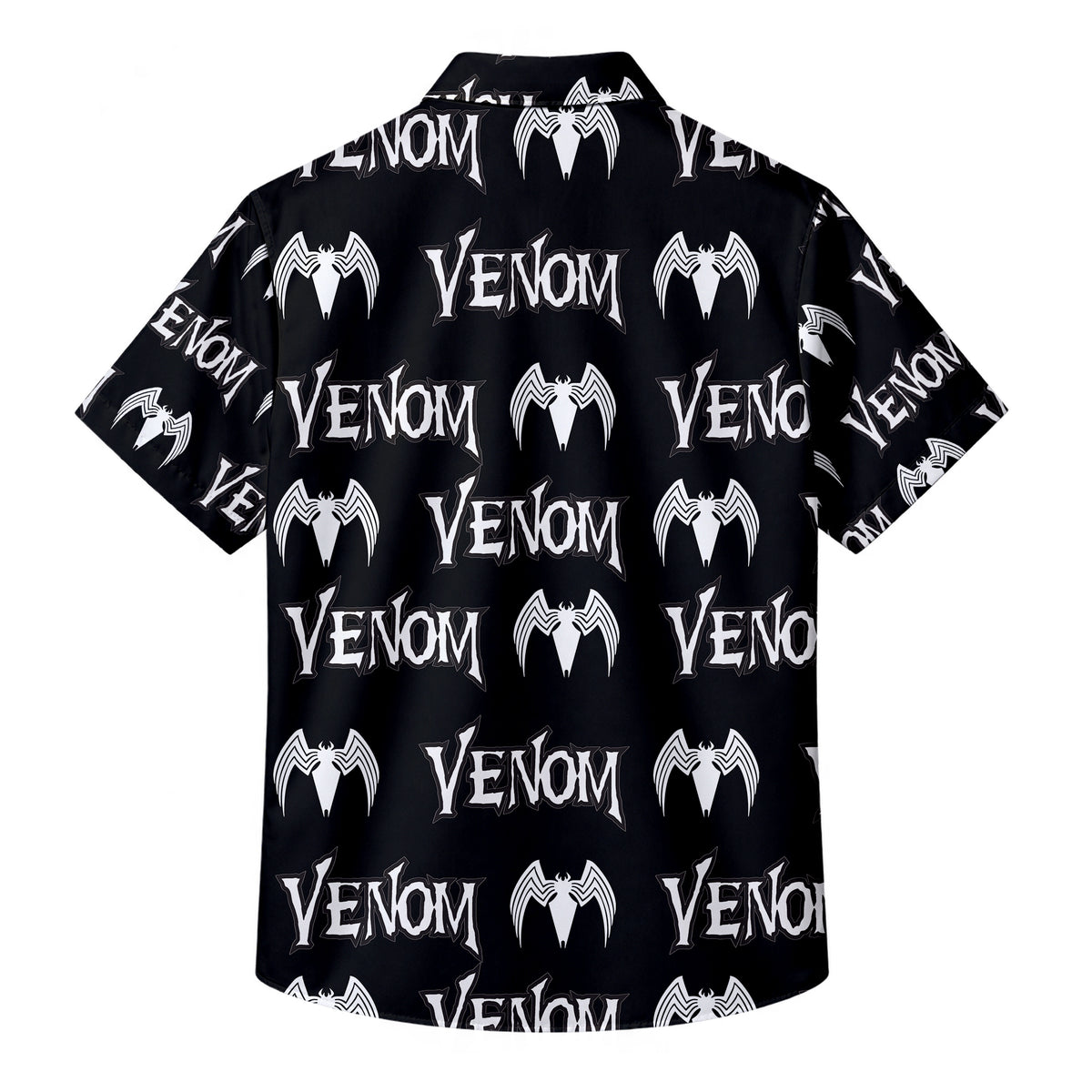 Marvel Venom Logo and Spider Emblem Short Sleeve Button-Up Shirt
