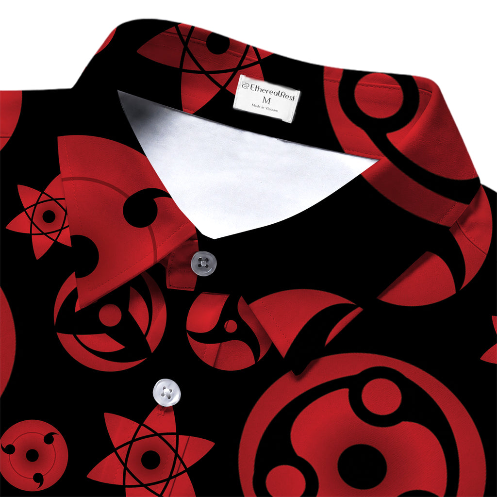 Naruto Sharingan Symbol Pattern Short Sleeve Button-Up Shirt