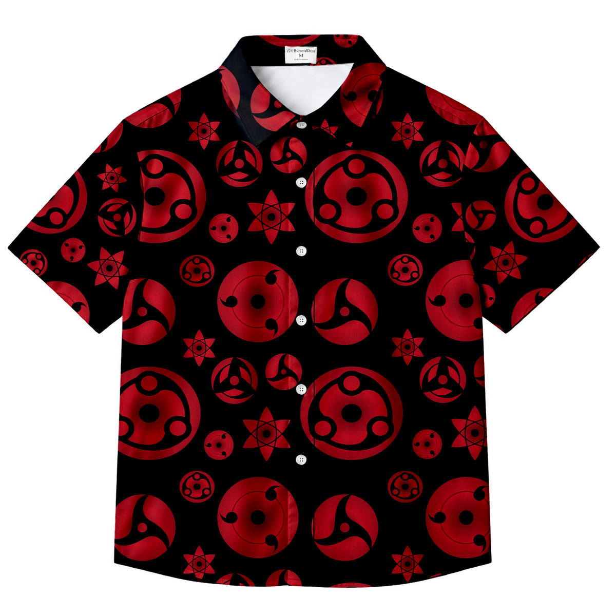 Naruto Sharingan Symbol Pattern Short Sleeve Button-Up Shirt