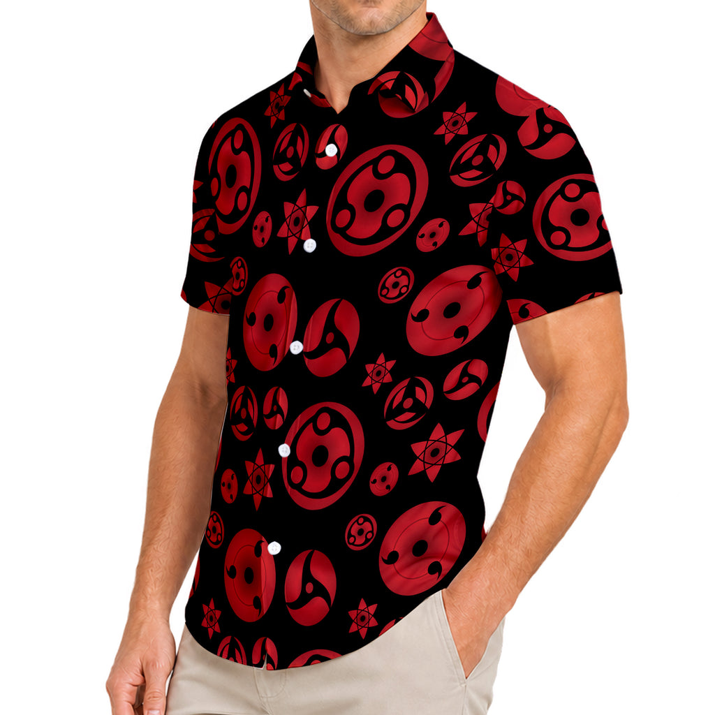 Naruto Sharingan Symbol Pattern Short Sleeve Button-Up Shirt