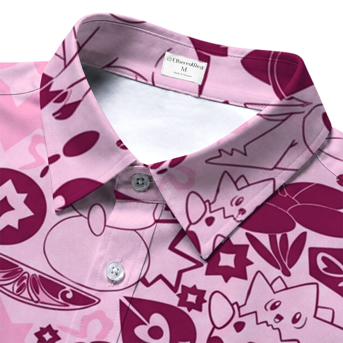 Pokémon Fairy-Type Characters and Symbol Pattern Short Sleeve Button-Up Shirt