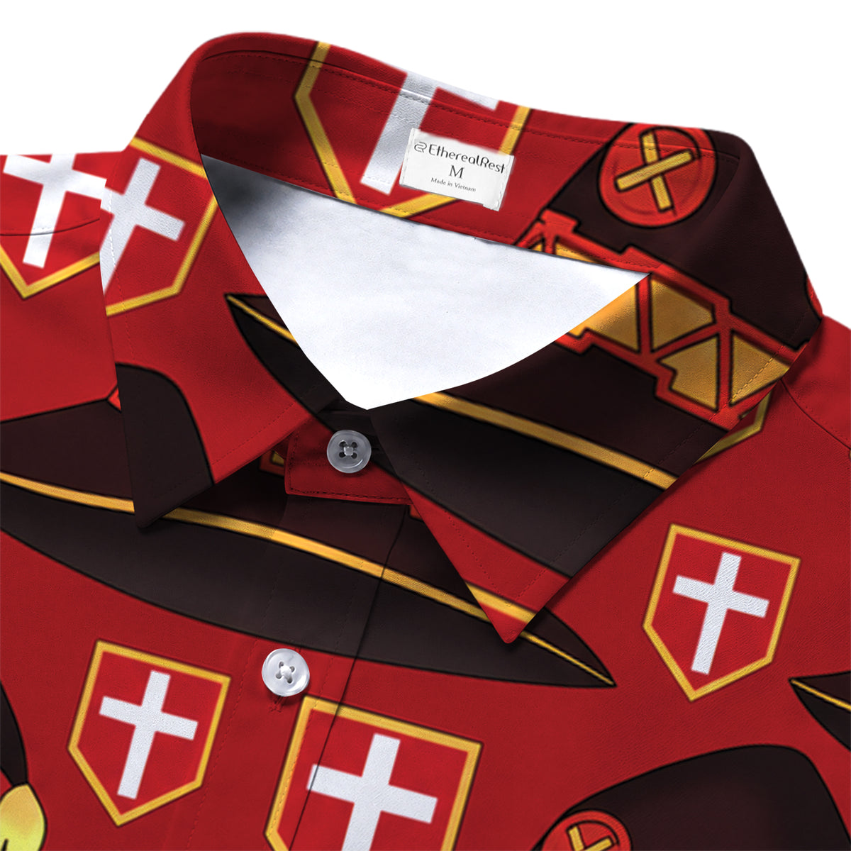 KonoSuba Megumin Hat Pattern Short Sleeve Button-Up Shirt