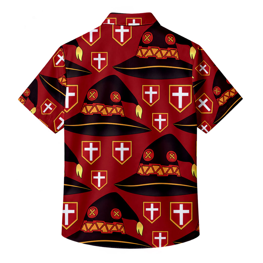KonoSuba Megumin Hat Pattern Short Sleeve Button-Up Shirt