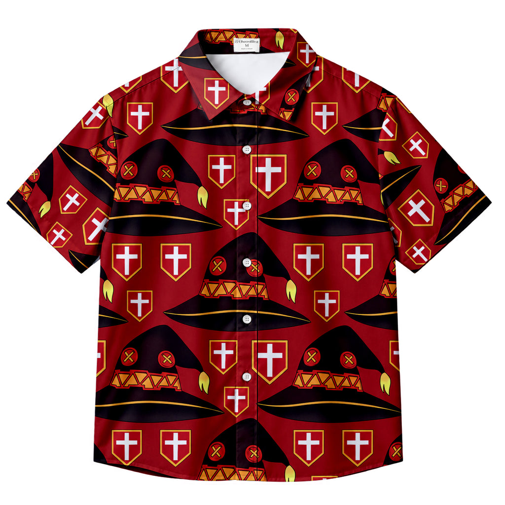 KonoSuba Megumin Hat Pattern Short Sleeve Button-Up Shirt