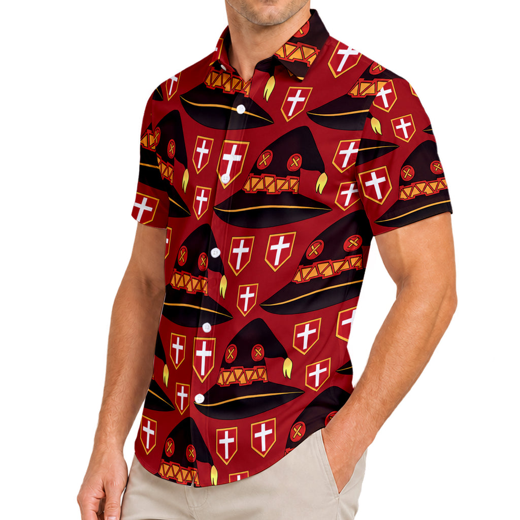 KonoSuba Megumin Hat Pattern Short Sleeve Button-Up Shirt