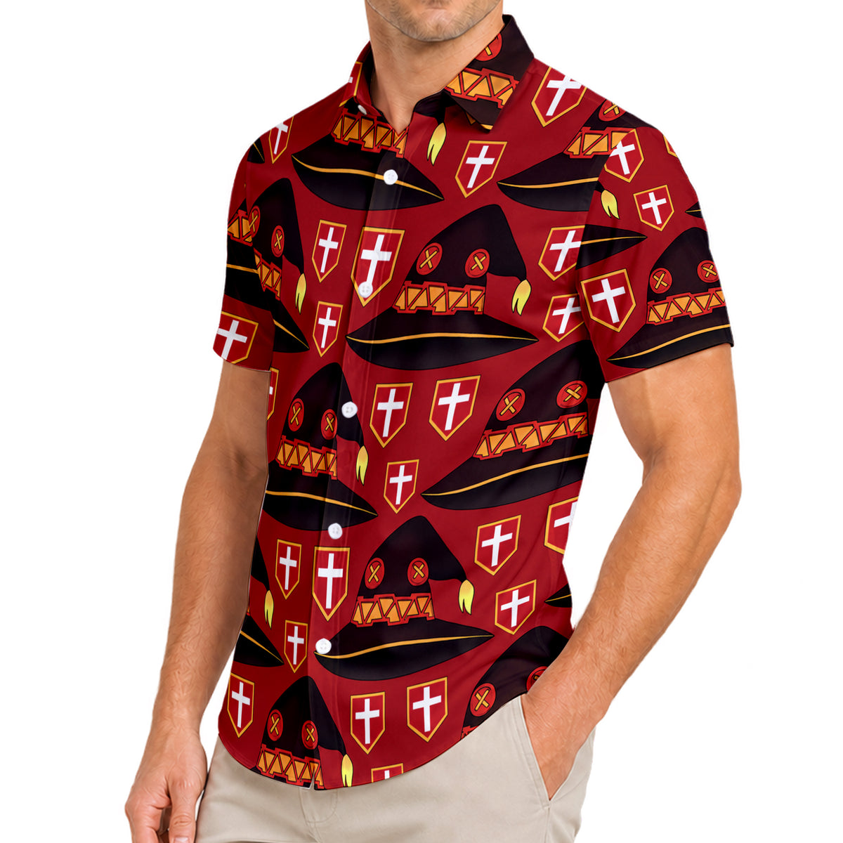 KonoSuba Megumin Hat Pattern Short Sleeve Button-Up Shirt