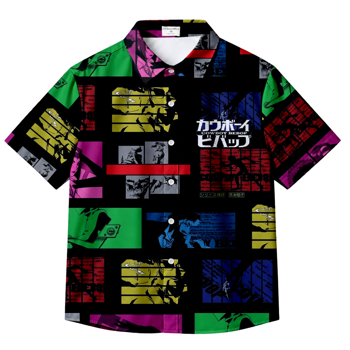Cowboy Bebop Character Collage Print Short Sleeve Button-Up Shirt