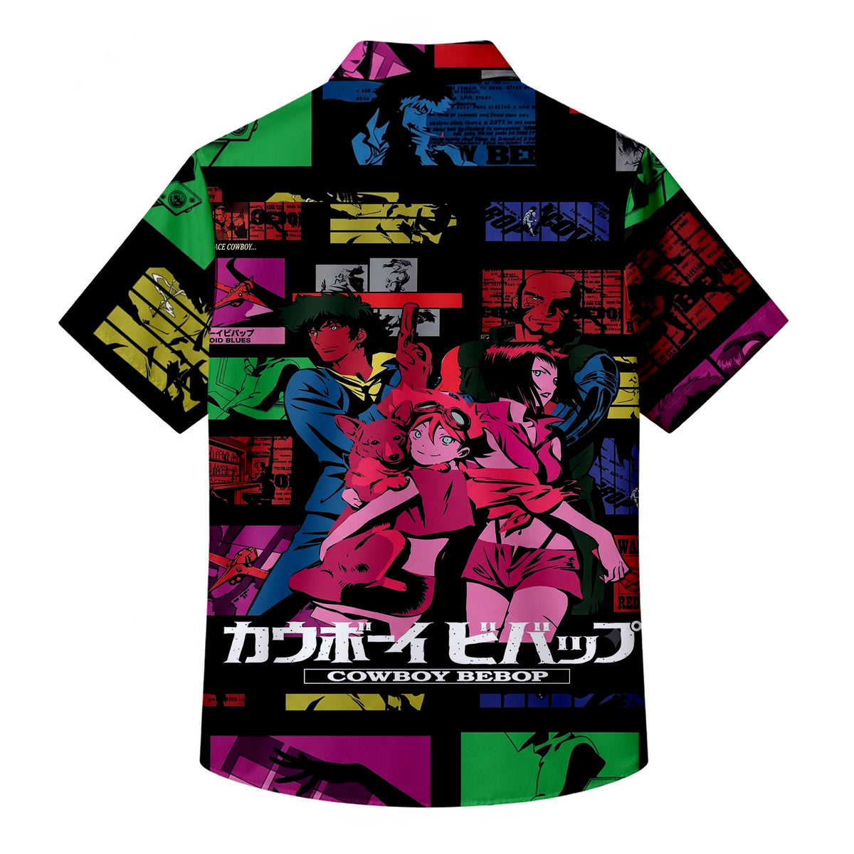 Cowboy Bebop Character Collage Print Short Sleeve Button-Up Shirt