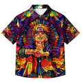 Anime Ninja Character and Psychedelic Symbol Pattern Short Sleeve Button-Up Shirt