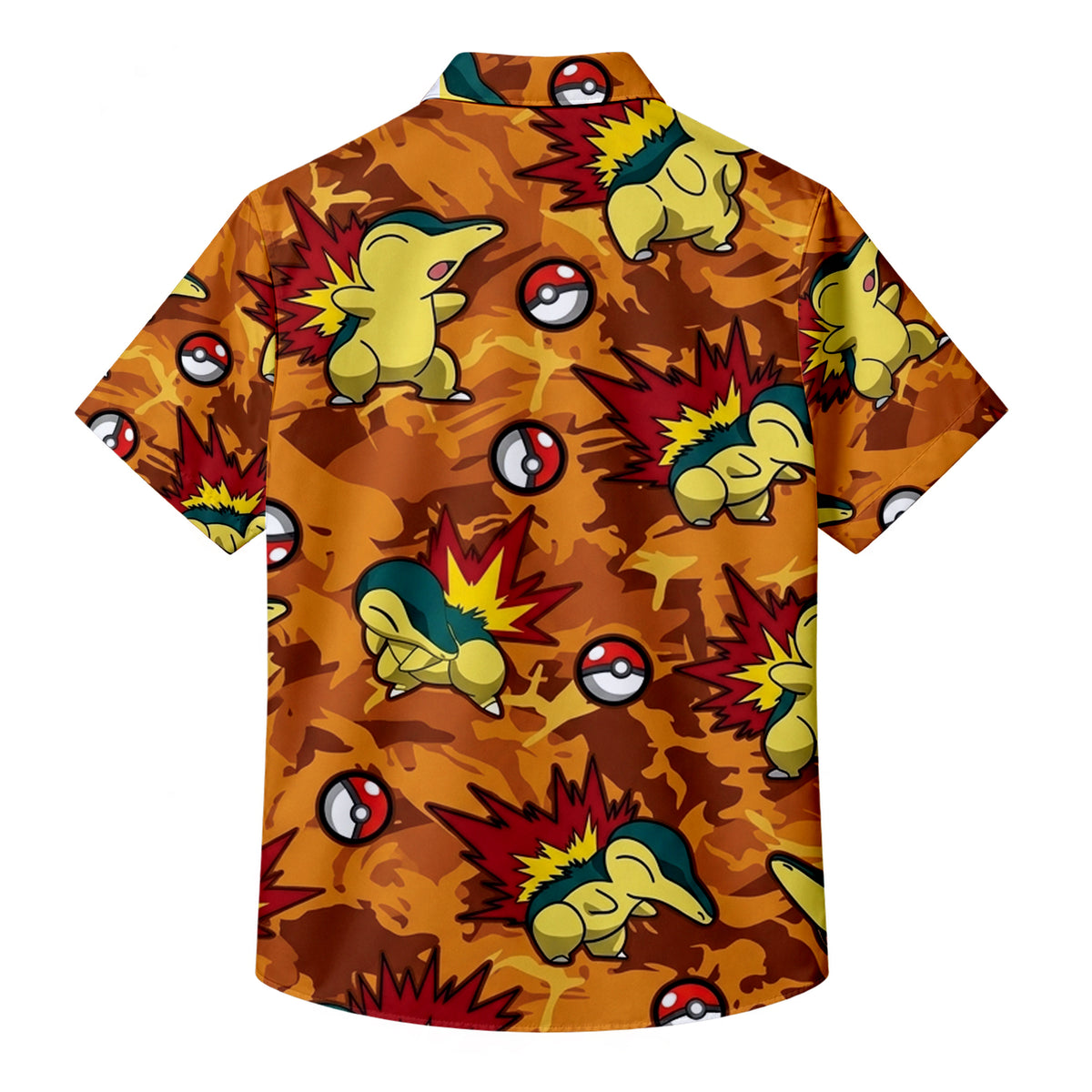 Pokémon Cyndaquil and Poké Ball Pattern Short Sleeve Button-Up Shirt