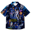 Navy Blue Star Wars Characters Spaceships Galaxy Collage Short Sleeve Button-Up Shirt