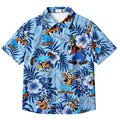 Light Blue Disney Goofy Tropical Floral Character Pattern Short Sleeve Button-Up Shirt