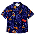 Navy Blue Mickey Mouse Minnie Halloween Pumpkin Pattern Short Sleeve Button-Up Shirt