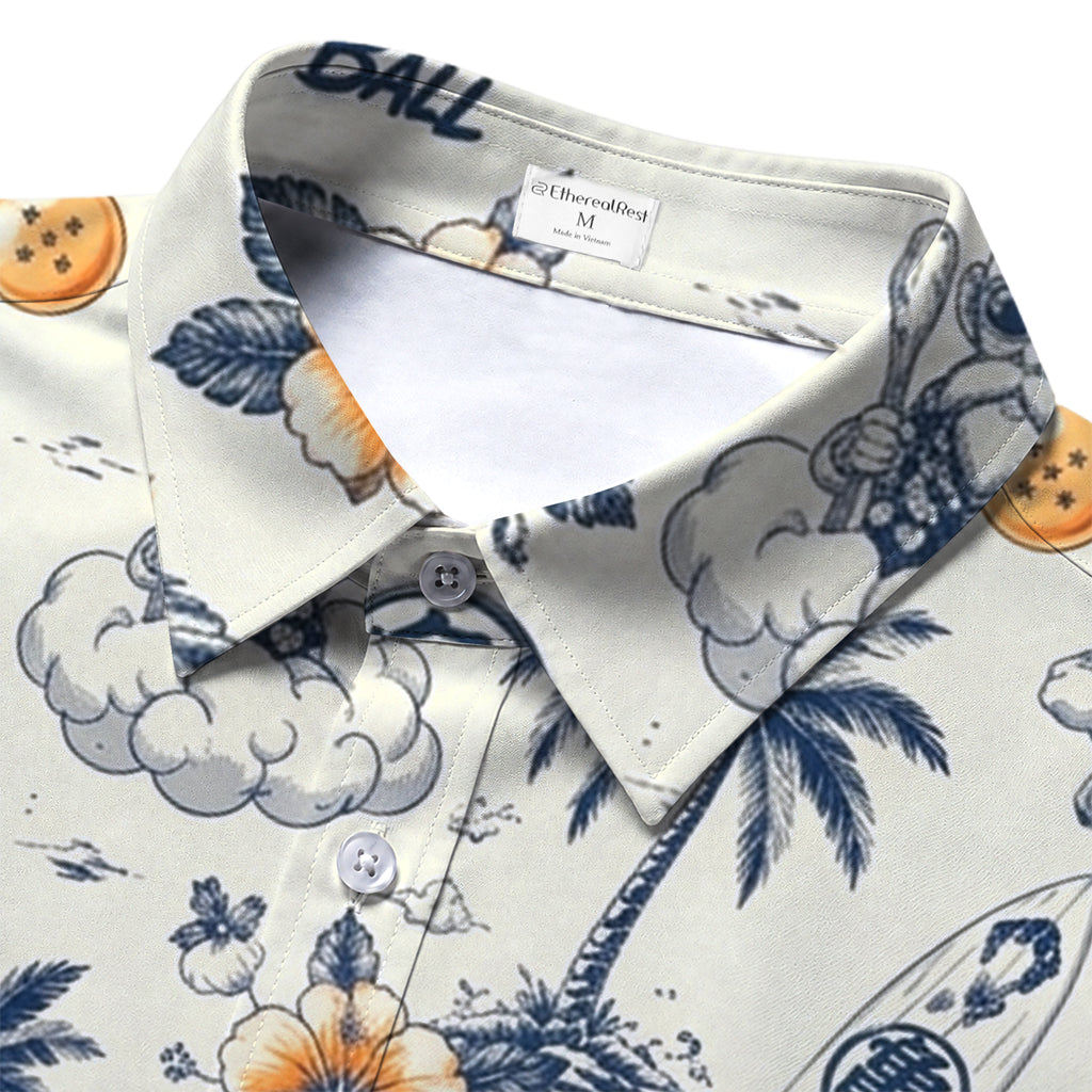 Dragon Ball Goku Vegeta Tropical Surf Character Short Sleeve Button-Up Shirt