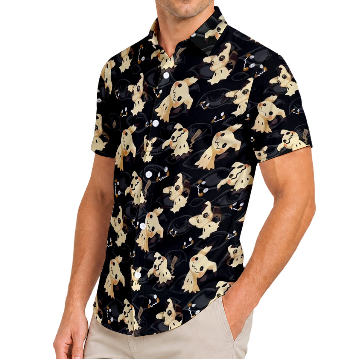 Pokemon Mimikyu Character Pattern Short Sleeve Button-Up Shirt